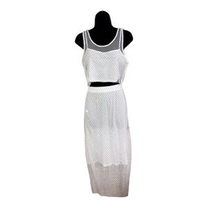Sincerely Jules white sequin net mesh cropped tank top and skirt set size medium